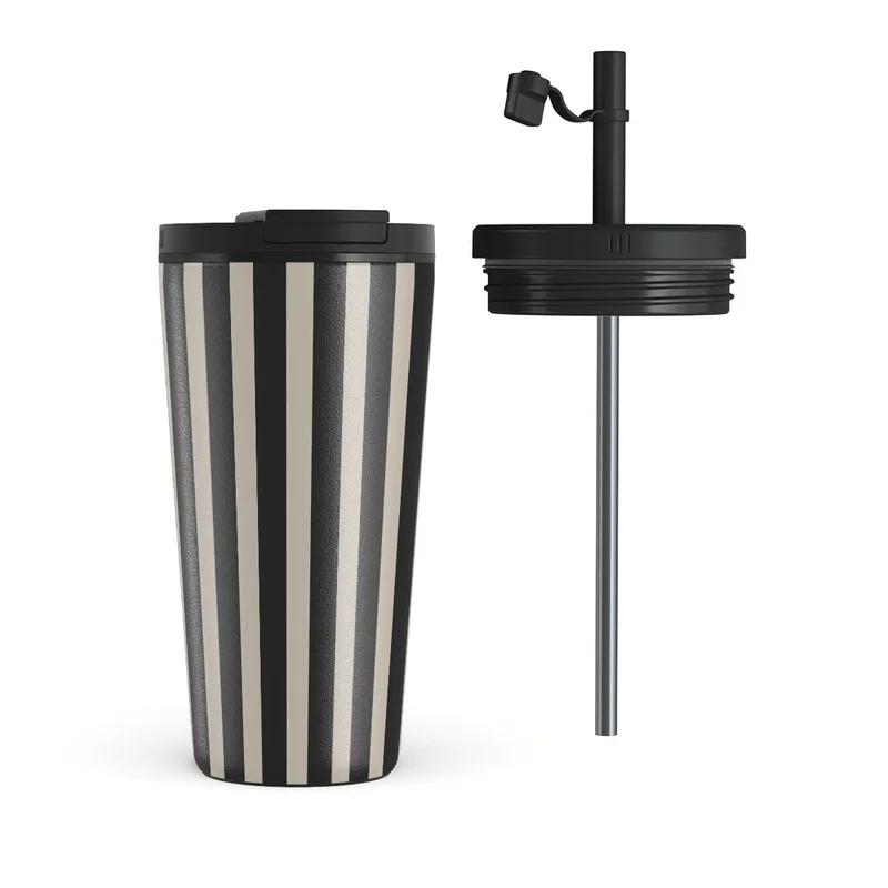 بورجا طقم كوب سفر بورجا بروفيسي  مل بغطاء قلاب وماصة - ستانلس ستيل خالٍ من البيسفينول أ، عزل ثلاثي الطبقات، مقاوم للتسرب، تصميم مطبوع فاخر للمشروبات الساخنة والباردة